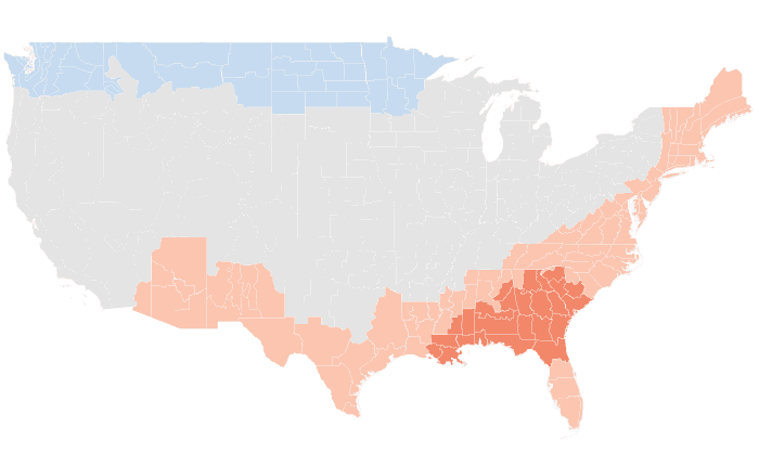 NOAA Climate Prediction Center temperature outlook for DJF 2022-23, redrawn by division