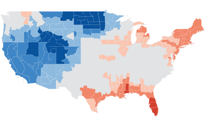 Observed temperature departure from normal for MAM 2023