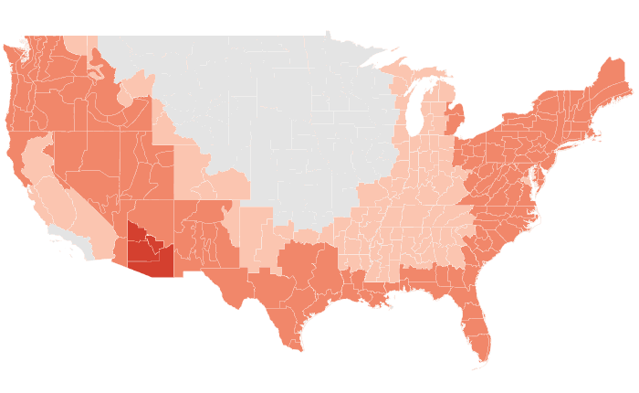 NOAA Climate Prediction Center temperature outlook for JAS 2023, redrawn by division