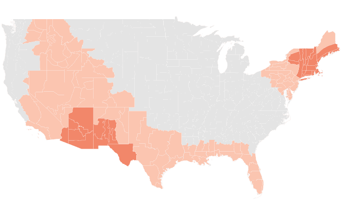 NOAA Climate Prediction Center temperature outlook for SON 2023, redrawn by division