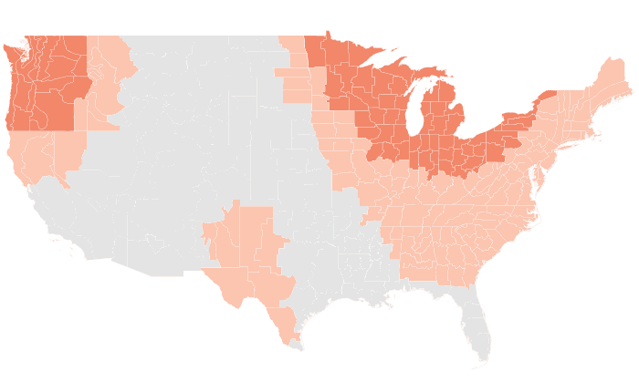 NOAA Climate Prediction Center temperature outlook for AMJ 2024, redrawn by division