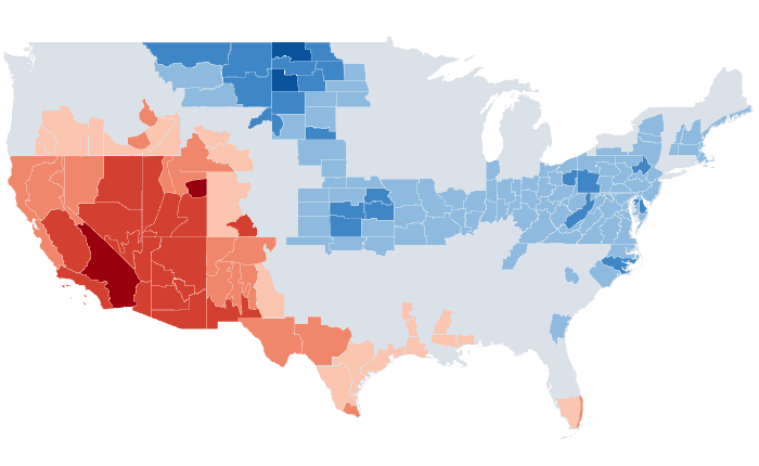 Observed temperature departure from normal for DJF 2024-25