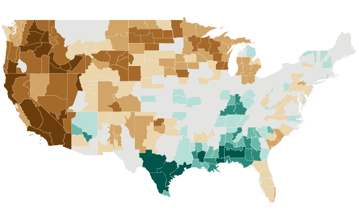 Observed precipitation departure from normal for MJJ 2026