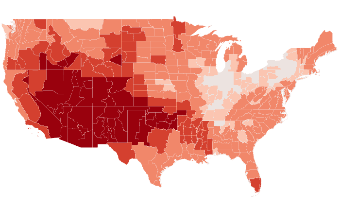 Observed temperature departure from normal for JJA 2026