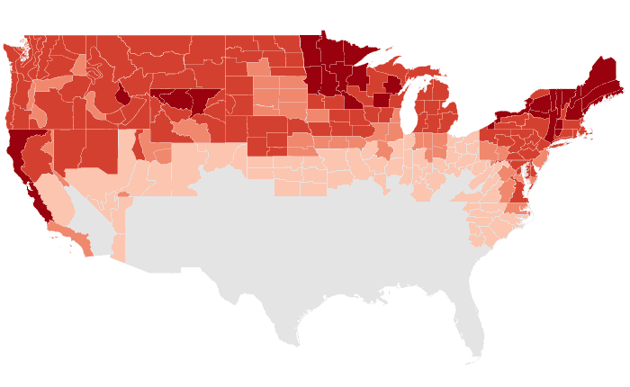Temperature outlook map for the coming season across the lower 48