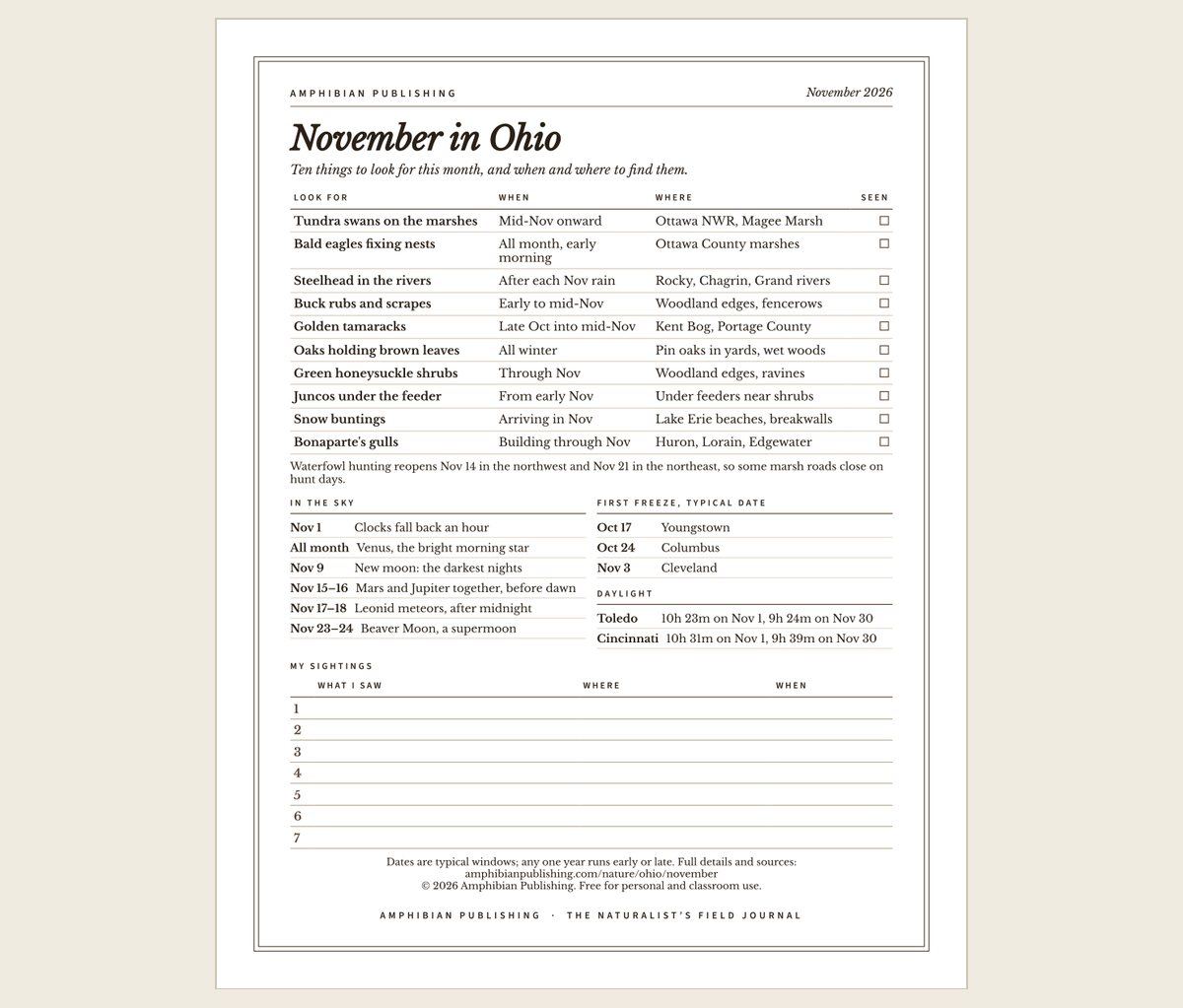 November nature checklist