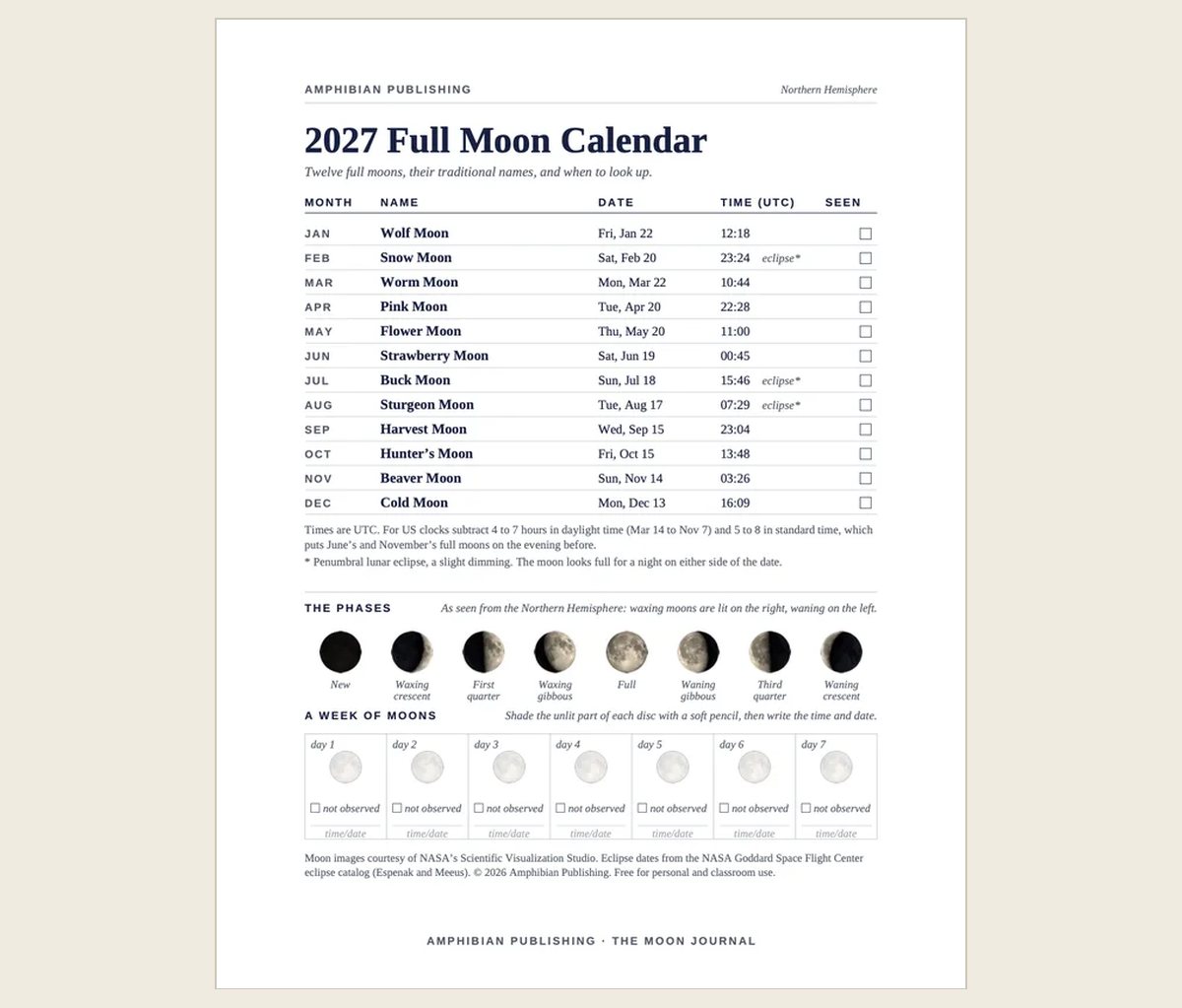 2027 Full Moon Calendar